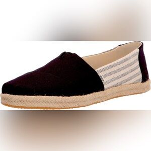 Toms Women's Alpargata Rope Espadrille Shoe, Black and Grey Stripe. New in Box